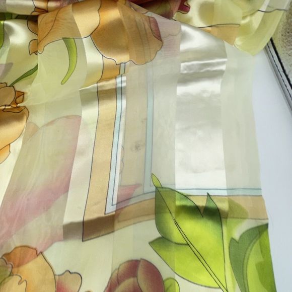 Silk Square Scarf Women 37 x 37 Inches Shawl Wrap floral Yellow - Picture 7 of 11